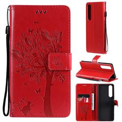 Embossing Butterfly Tree Leather Wallet Case for Sony Xperia 1 III - Red