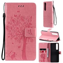 Embossing Butterfly Tree Leather Wallet Case for Sony Xperia 1 III - Pink