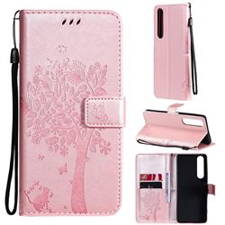 Embossing Butterfly Tree Leather Wallet Case for Sony Xperia 1 III - Rose Pink