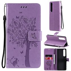 Embossing Butterfly Tree Leather Wallet Case for Sony Xperia 1 III - Violet