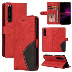 Luxury Two-color Stitching Leather Wallet Case Cover for Sony Xperia 1 III - Red
