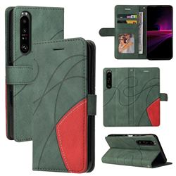Luxury Two-color Stitching Leather Wallet Case Cover for Sony Xperia 1 III - Green
