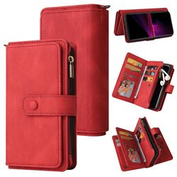 Luxury Multi-functional Zipper Wallet Leather Phone Case Cover for Sony Xperia 1 III - Red