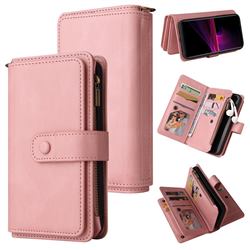 Luxury Multi-functional Zipper Wallet Leather Phone Case Cover for Sony Xperia 1 III - Pink