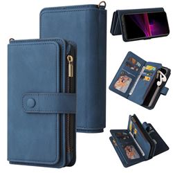 Luxury Multi-functional Zipper Wallet Leather Phone Case Cover for Sony Xperia 1 III - Blue