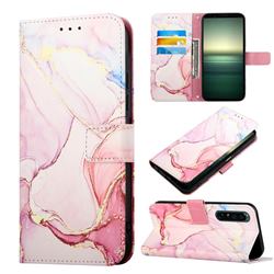 Rose Gold Marble Leather Wallet Protective Case for Sony Xperia 1 IV