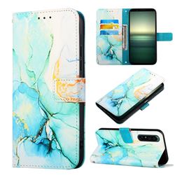 Green Illusion Marble Leather Wallet Protective Case for Sony Xperia 1 IV