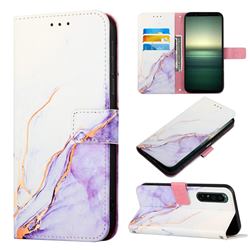 Purple White Marble Leather Wallet Protective Case for Sony Xperia 1 IV