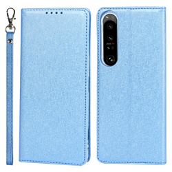 Ultra Slim Magnetic Automatic Suction Silk Lanyard Leather Flip Cover for Sony Xperia 1 IV - Sky Blue