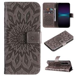 Embossing Sunflower Leather Wallet Case for Sony Xperia 1 IV - Gray