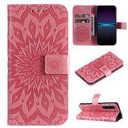Embossing Sunflower Leather Wallet Case for Sony Xperia 1 IV - Pink