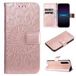 Embossing Sunflower Leather Wallet Case for Sony Xperia 1 IV - Rose Gold