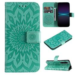 Embossing Sunflower Leather Wallet Case for Sony Xperia 1 IV - Green