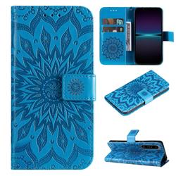 Embossing Sunflower Leather Wallet Case for Sony Xperia 1 IV - Blue