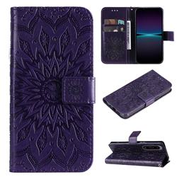 Embossing Sunflower Leather Wallet Case for Sony Xperia 1 IV - Purple