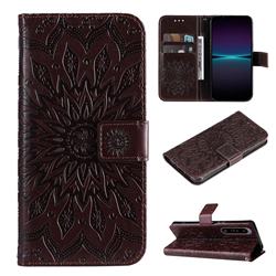 Embossing Sunflower Leather Wallet Case for Sony Xperia 1 IV - Brown