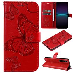 Embossing 3D Butterfly Leather Wallet Case for Sony Xperia 1 IV - Red