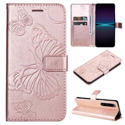 Embossing 3D Butterfly Leather Wallet Case for Sony Xperia 1 IV - Rose Gold