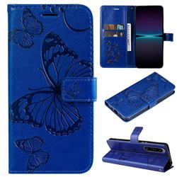 Embossing 3D Butterfly Leather Wallet Case for Sony Xperia 1 IV - Blue