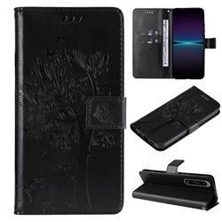 Embossing Butterfly Tree Leather Wallet Case for Sony Xperia 1 IV - Black