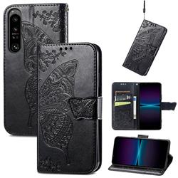 Embossing Mandala Flower Butterfly Leather Wallet Case for Sony Xperia 1 IV - Black