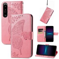 Embossing Mandala Flower Butterfly Leather Wallet Case for Sony Xperia 1 IV - Pink