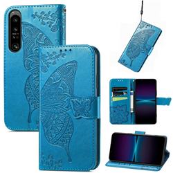 Embossing Mandala Flower Butterfly Leather Wallet Case for Sony Xperia 1 IV - Blue