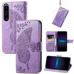 Embossing Mandala Flower Butterfly Leather Wallet Case for Sony Xperia 1 IV - Light Purple