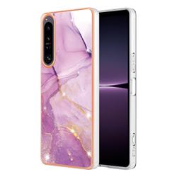 Dream Violet Electroplated Gold Frame 2.0 Thickness Plating Marble IMD Soft Back Cover for Sony Xperia 1 IV