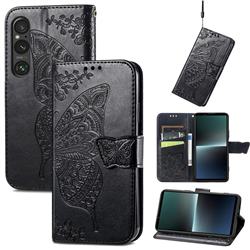 Embossing Mandala Flower Butterfly Leather Wallet Case for Sony Xperia 1 V - Black