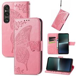 Embossing Mandala Flower Butterfly Leather Wallet Case for Sony Xperia 1 V - Pink