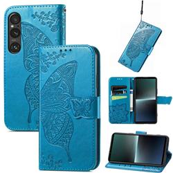 Embossing Mandala Flower Butterfly Leather Wallet Case for Sony Xperia 1 V - Blue