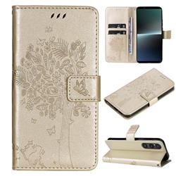 Embossing Butterfly Tree Leather Wallet Case for Sony Xperia 1 V - Champagne