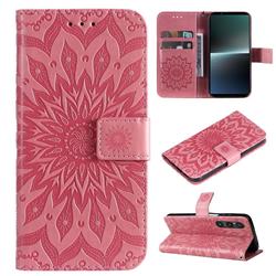 Embossing Sunflower Leather Wallet Case for Sony Xperia 1 V - Pink