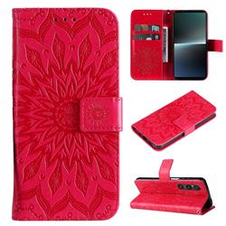 Embossing Sunflower Leather Wallet Case for Sony Xperia 1 V - Red