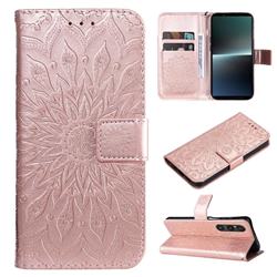 Embossing Sunflower Leather Wallet Case for Sony Xperia 1 V - Rose Gold