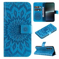 Embossing Sunflower Leather Wallet Case for Sony Xperia 1 V - Blue