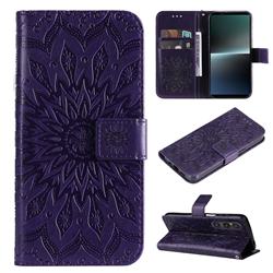 Embossing Sunflower Leather Wallet Case for Sony Xperia 1 V - Purple