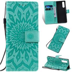 Embossing Sunflower Leather Wallet Case for Sony Xperia 2 - Green