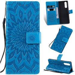 Embossing Sunflower Leather Wallet Case for Sony Xperia 2 - Blue