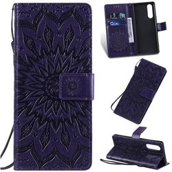 Embossing Sunflower Leather Wallet Case for Sony Xperia 2 - Purple