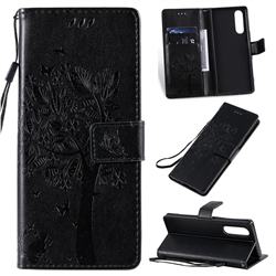 Embossing Butterfly Tree Leather Wallet Case for Sony Xperia 2 - Black