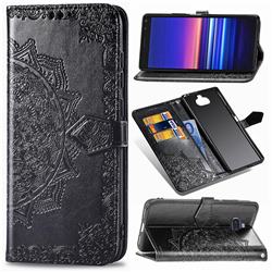 Embossing Imprint Mandala Flower Leather Wallet Case for Sony Xperia 20 - Black