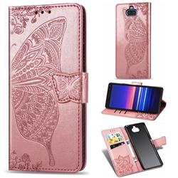 Embossing Mandala Flower Butterfly Leather Wallet Case for Sony Xperia 20 - Rose Gold