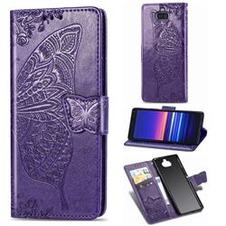 Embossing Mandala Flower Butterfly Leather Wallet Case for Sony Xperia 20 - Dark Purple