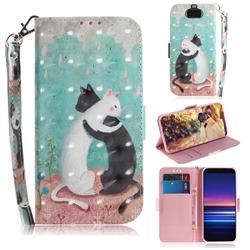 Black and White Cat 3D Painted Leather Wallet Phone Case for Sony Xperia 20