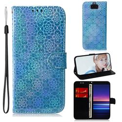 Laser Circle Shining Leather Wallet Phone Case for Sony Xperia 20 - Blue