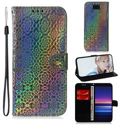 Laser Circle Shining Leather Wallet Phone Case for Sony Xperia 20 - Silver