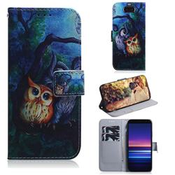Oil Painting Owl PU Leather Wallet Case for Sony Xperia 20