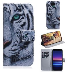 White Tiger PU Leather Wallet Case for Sony Xperia 20
